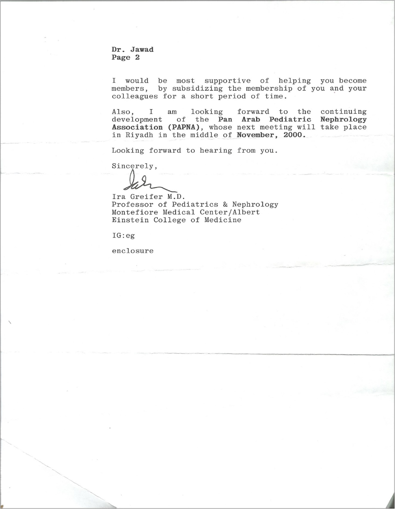 The 2-page letter of Ira Greifer