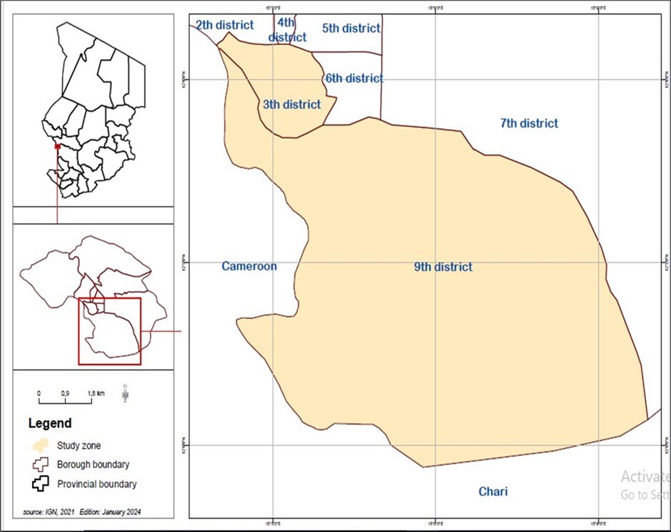 Geographical location of the 3rd and 9th districts of the city of N'Djamena (Republic of Chad)