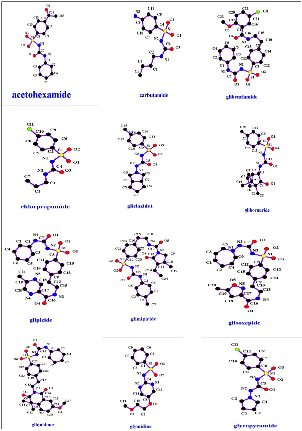 Sulfonylurea anti-hyperglycemic agents’ structures.